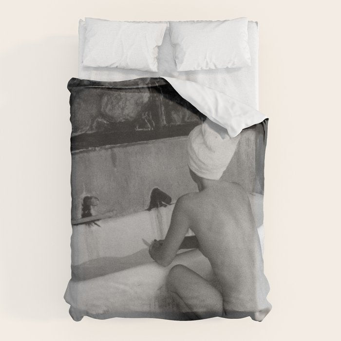 Bath in Paris, Cold Water Flat, Female Nude black and white art photography / photograph Duvet Cover Gallery Image 1