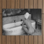 Bath in Paris, Cold Water Flat, Female Nude black and white art photography / photograph Outdoor Rug Gallery Image 1