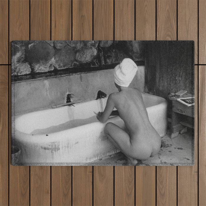 Bath in Paris, Cold Water Flat, Female Nude black and white art photography / photograph Outdoor Rug Gallery Image 1