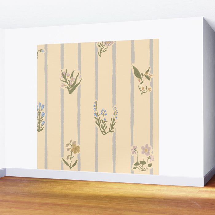 Cozy Cottage Flowers With Stripes Wall Mural Gallery Image 2
