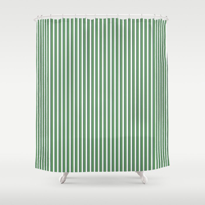 Preppy Green White Stripe Shower Curtain Gallery Image 1
