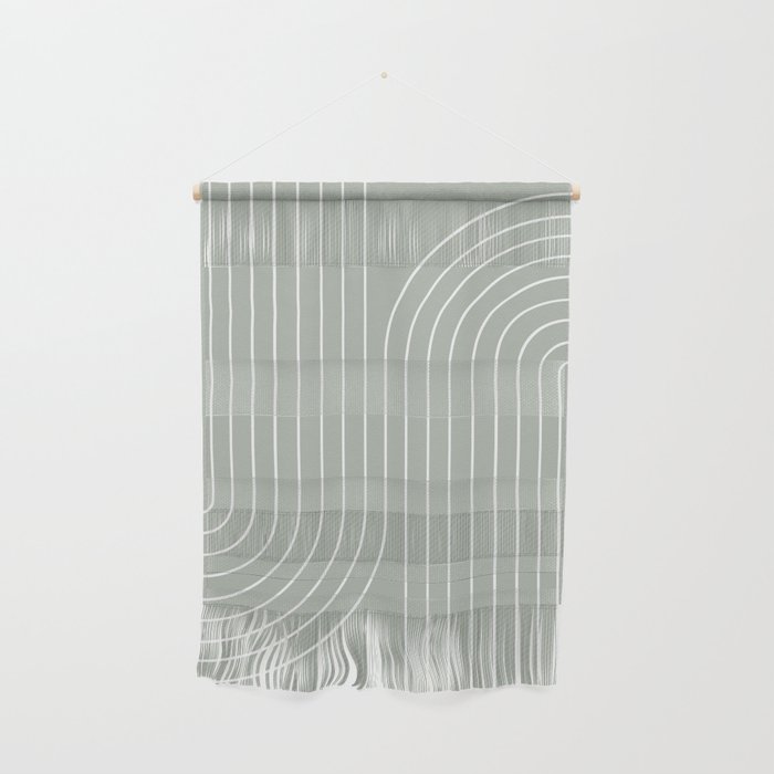 Minimal Line Curvature LXXXIX Pastel Sage Green Mid Century Modern Arch Abstract Wall Hanging Gallery Image 1