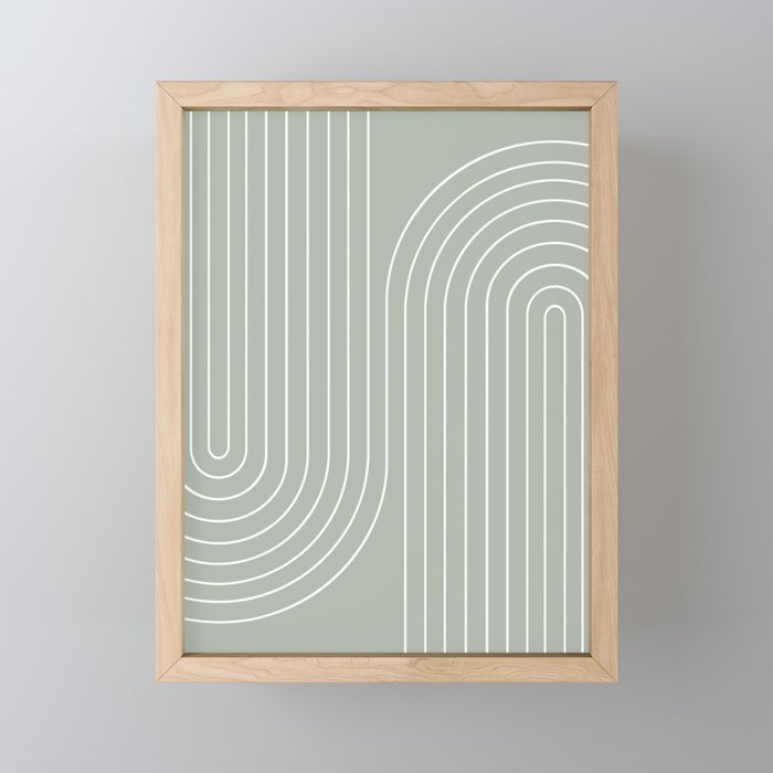 Minimal Line Curvature LXXXIX Pastel Sage Green Mid Century Modern Arch Abstract Mini Art Print Gallery Image 1