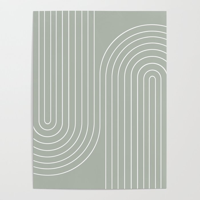 Minimal Line Curvature LXXXIX Pastel Sage Green Mid Century Modern Arch Abstract Poster Gallery Image 1