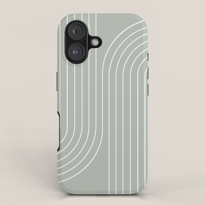 Minimal Line Curvature LXXXIX Pastel Sage Green Mid Century Modern Arch Abstract iPhone Case Gallery Image 1
