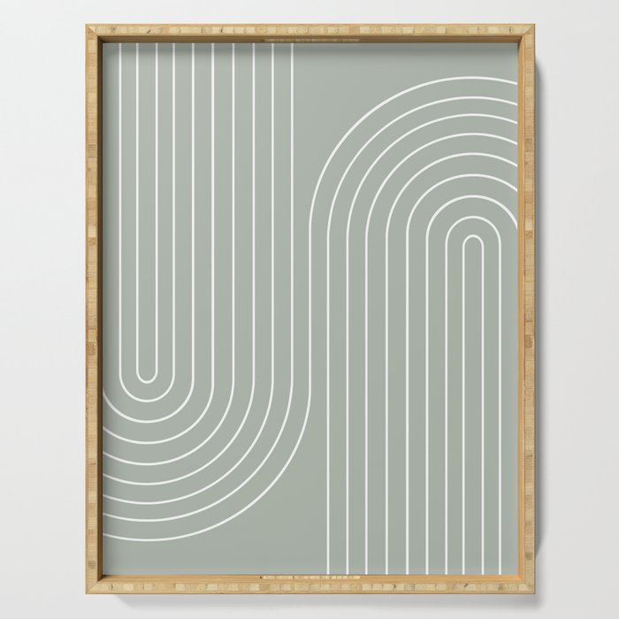Minimal Line Curvature LXXXIX Pastel Sage Green Mid Century Modern Arch Abstract Serving Tray Gallery Image 1