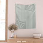 Minimal Line Curvature LXXXIX Pastel Sage Green Mid Century Modern Arch Abstract Wall Tapestry Gallery Image 2