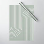 Minimal Line Curvature LXXXIX Pastel Sage Green Mid Century Modern Arch Abstract Wrapping Paper Gallery Image 1