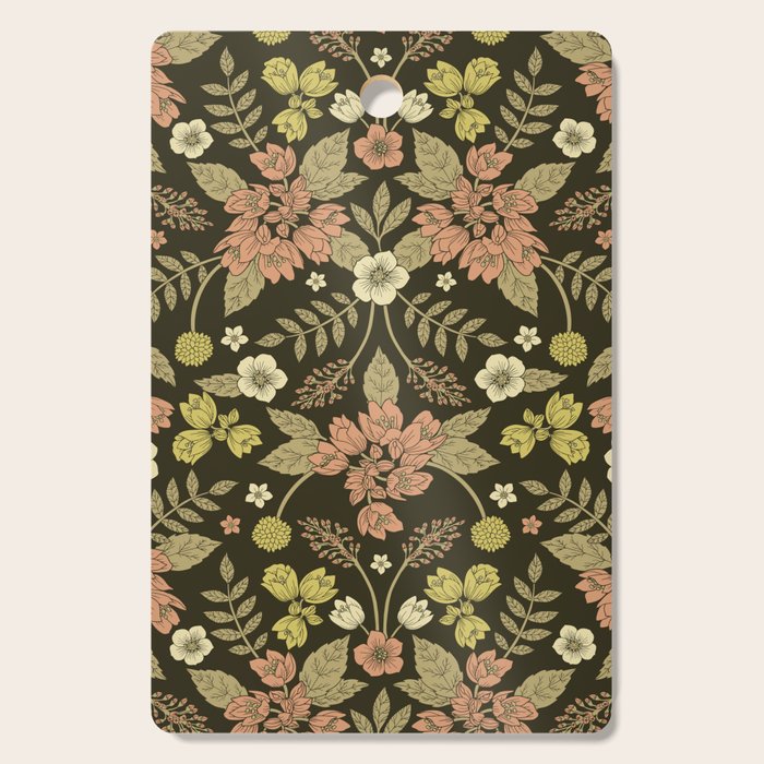 Sage, Dark Green, Peach & Cream Floral Pattern Cutting Board Gallery Image 1