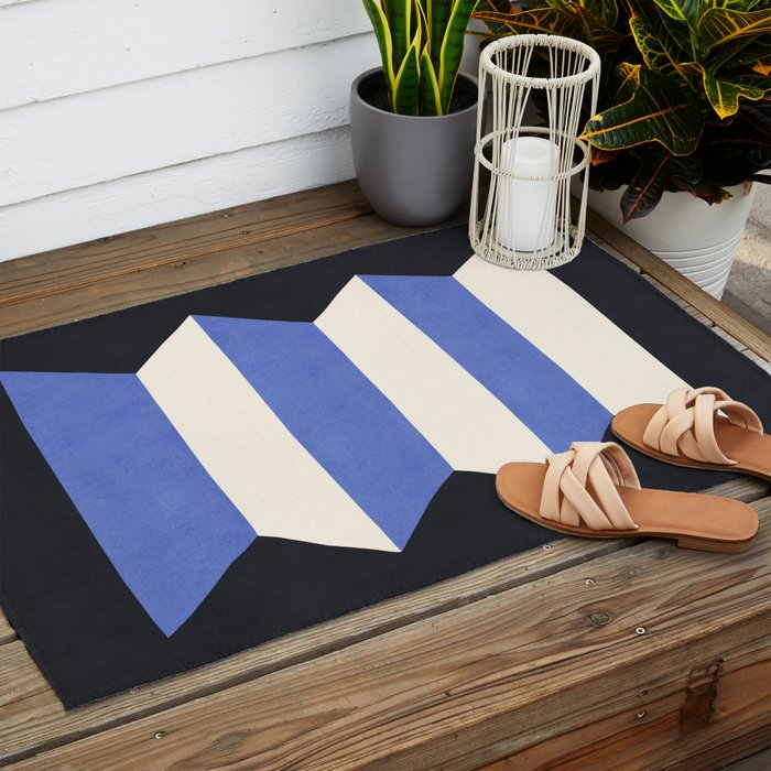 Geometric Vase - White Blue on Dark Outdoor Rug Gallery Image 2