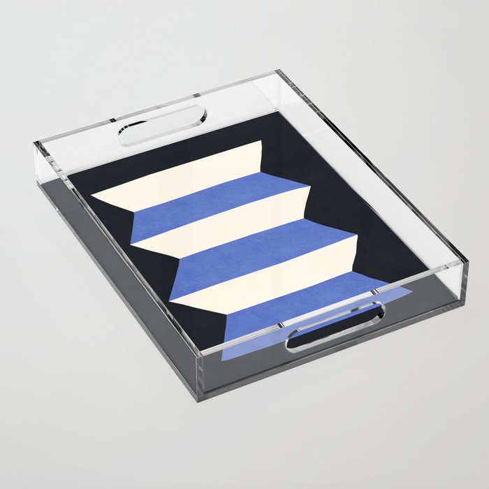 Geometric Vase - White Blue on Dark Acrylic Tray Gallery Image 1