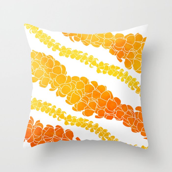 Puakenikeni lei art on white Throw Pillow