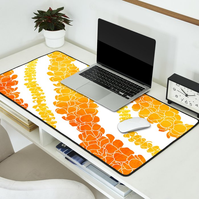 Puakenikeni lei art on white Desk Mat Gallery Image 2