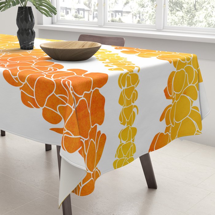 Puakenikeni lei art on white Tablecloth Gallery Image 3