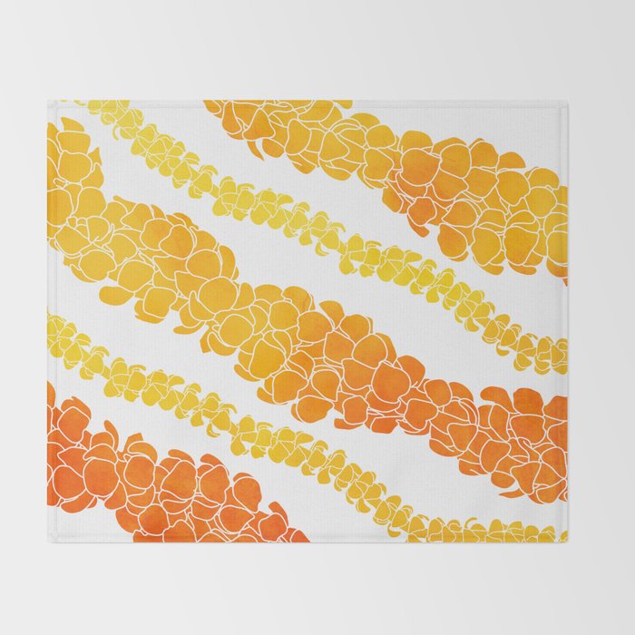 Puakenikeni lei art on white Throw Blanket Gallery Image 2