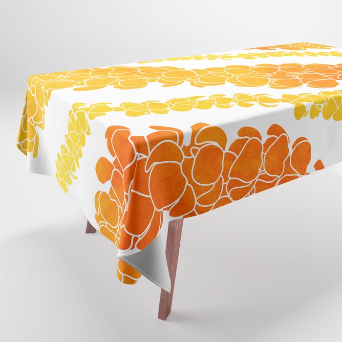Puakenikeni lei art on white Tablecloth Gallery Image 1