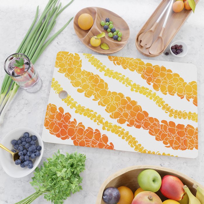 Puakenikeni lei art on white Cutting Board Gallery Image 2