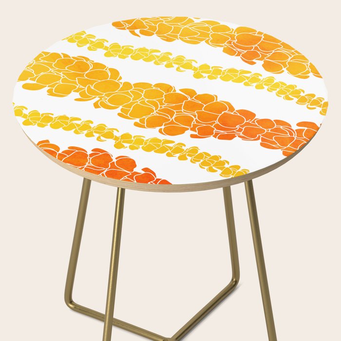 Puakenikeni lei art on white Side Table Gallery Image 2