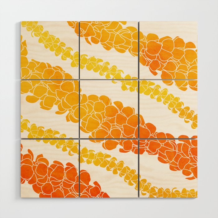 Puakenikeni lei art on white Wood Wall Art Gallery Image 1