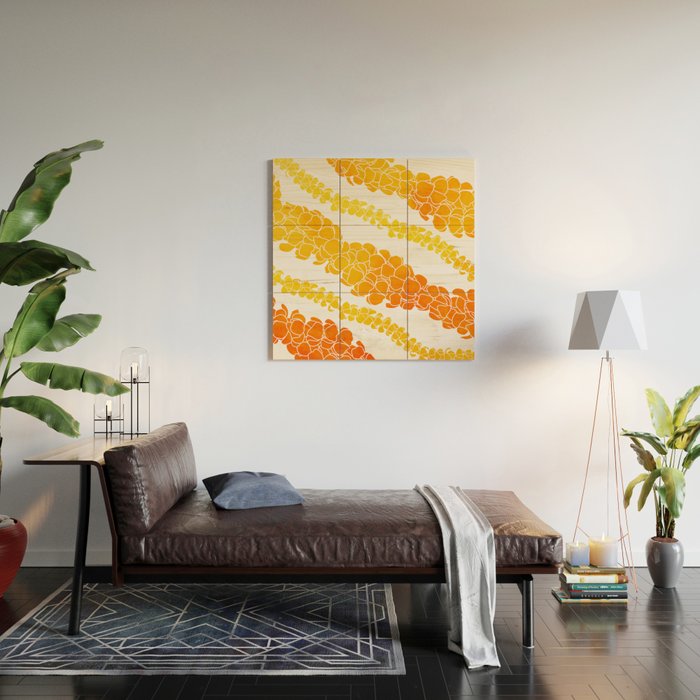 Puakenikeni lei art on white Wood Wall Art Gallery Image 2