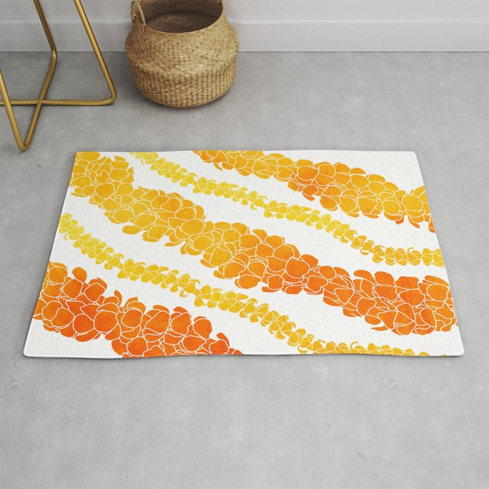 Puakenikeni lei art on white Rug Gallery Image 1