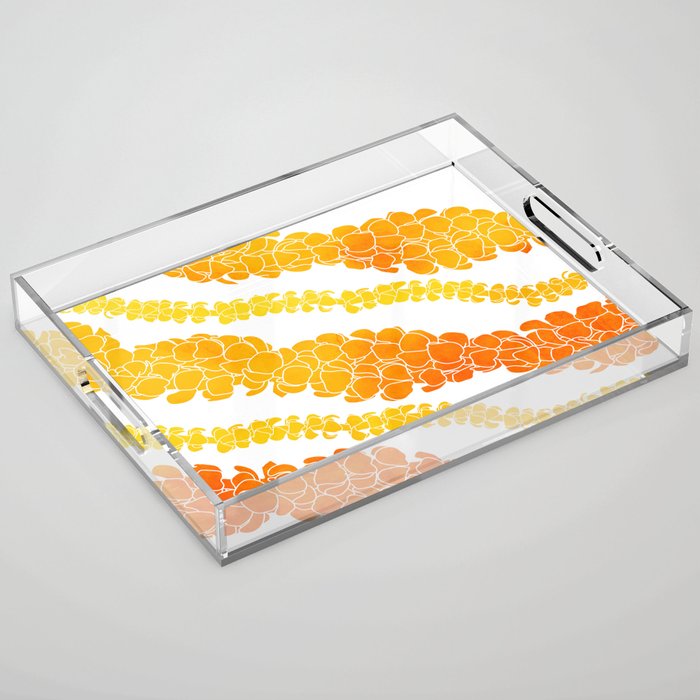 Puakenikeni lei art on white Acrylic Tray Gallery Image 1