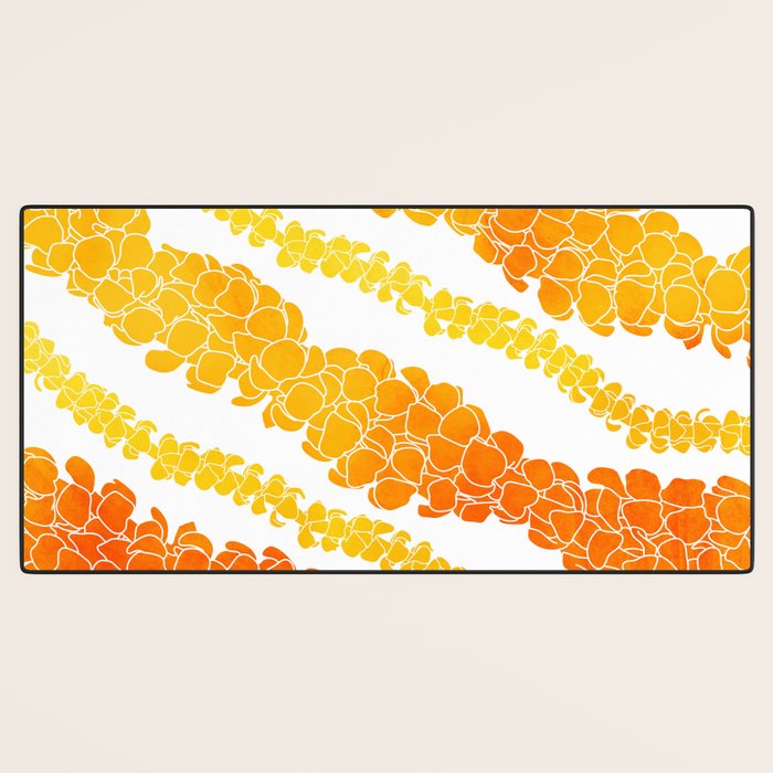 Puakenikeni lei art on white Desk Mat Gallery Image 3