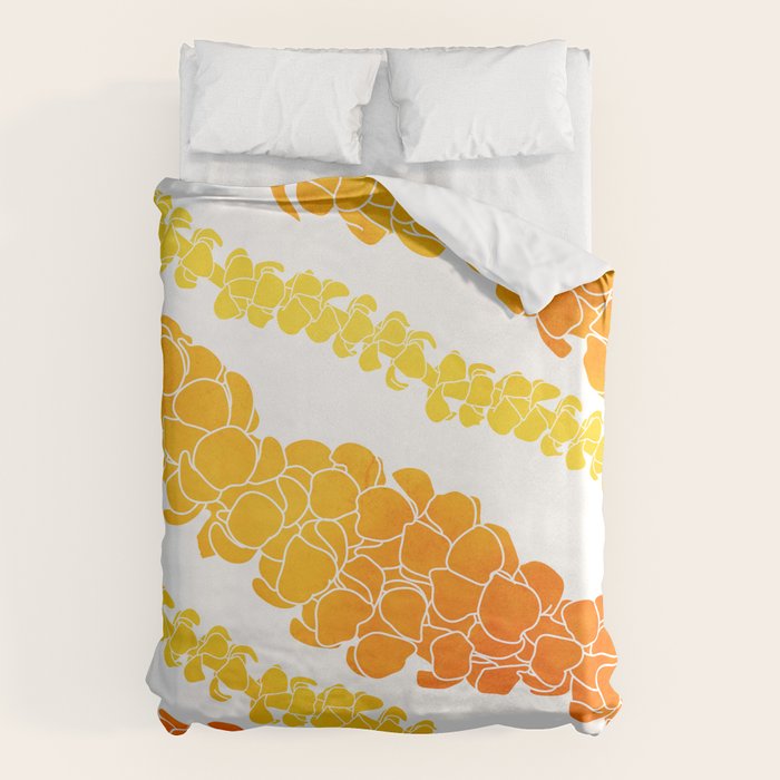 Puakenikeni lei art on white Duvet Cover Gallery Image 6