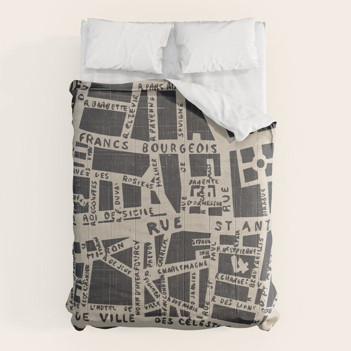 PARIS MAP BLACK RUSTIC Comforter Gallery Image 6