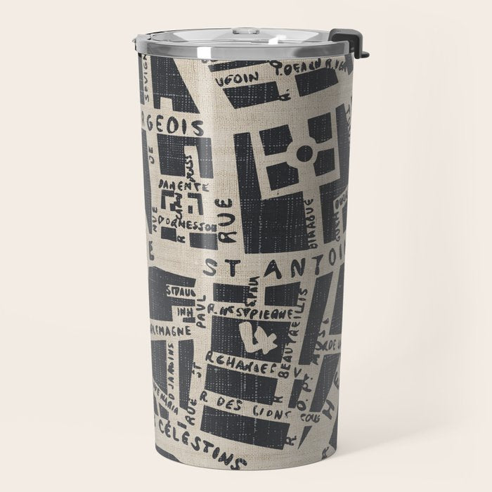 PARIS MAP BLACK RUSTIC Travel Mug Gallery Image 2