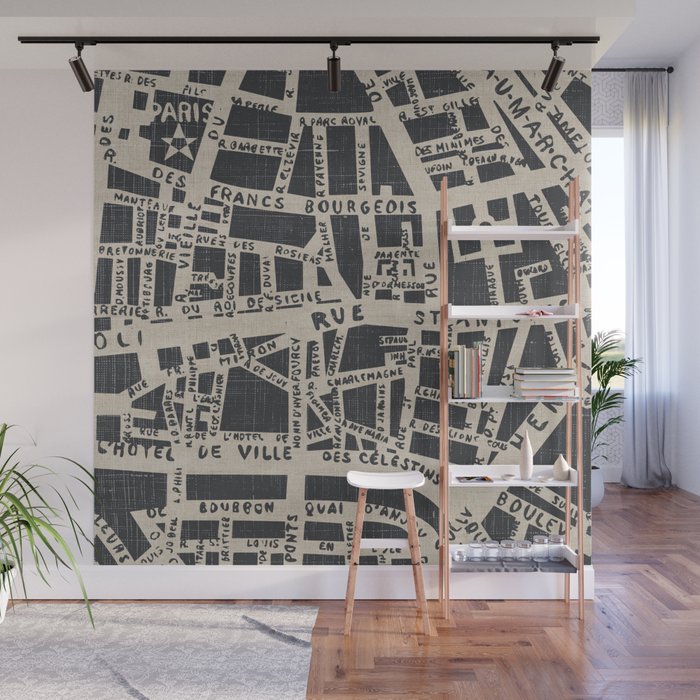 PARIS MAP BLACK RUSTIC Wall Mural Gallery Image 1