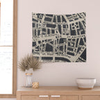 PARIS MAP BLACK RUSTIC Wall Tapestry Gallery Image 2