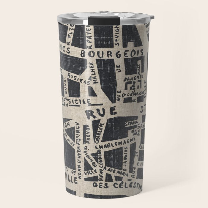 PARIS MAP BLACK RUSTIC Travel Mug Gallery Image 1