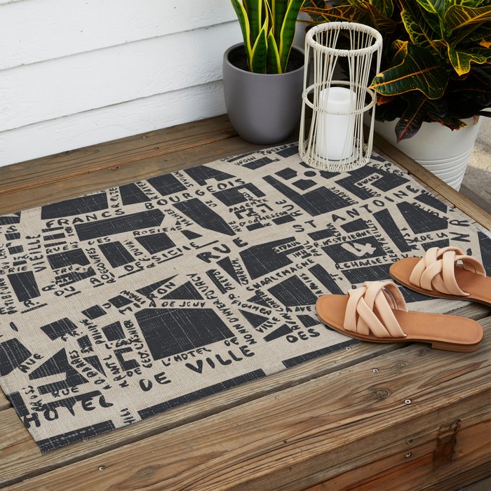 PARIS MAP BLACK RUSTIC Outdoor Rug Gallery Image 2