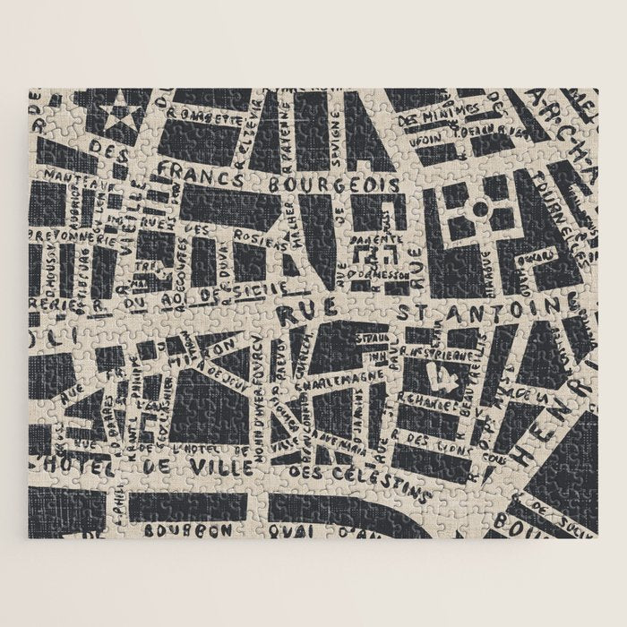 PARIS MAP BLACK RUSTIC Jigsaw Puzzle Gallery Image 1