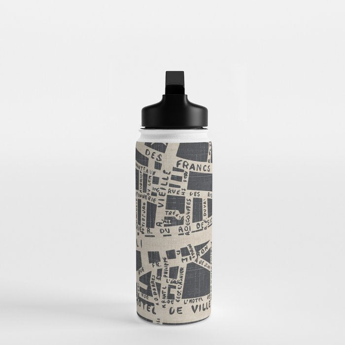 PARIS MAP BLACK RUSTIC Water Bottle Gallery Image 3