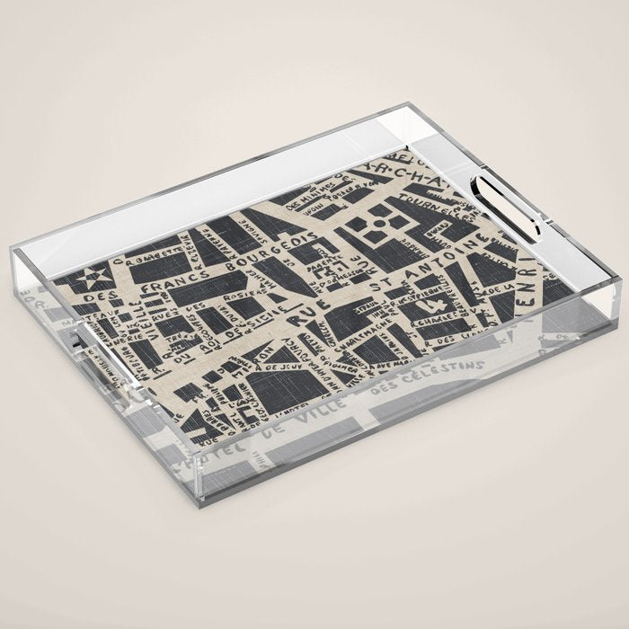 PARIS MAP BLACK RUSTIC Acrylic Tray Gallery Image 1