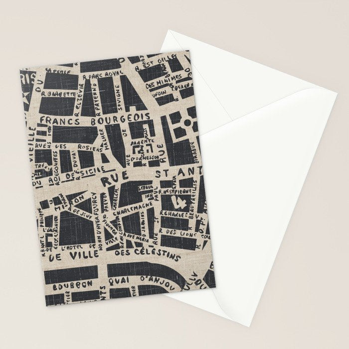 PARIS MAP BLACK RUSTIC Stationery Card Gallery Image 2