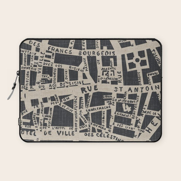 PARIS MAP BLACK RUSTIC Laptop Sleeve Gallery Image 1