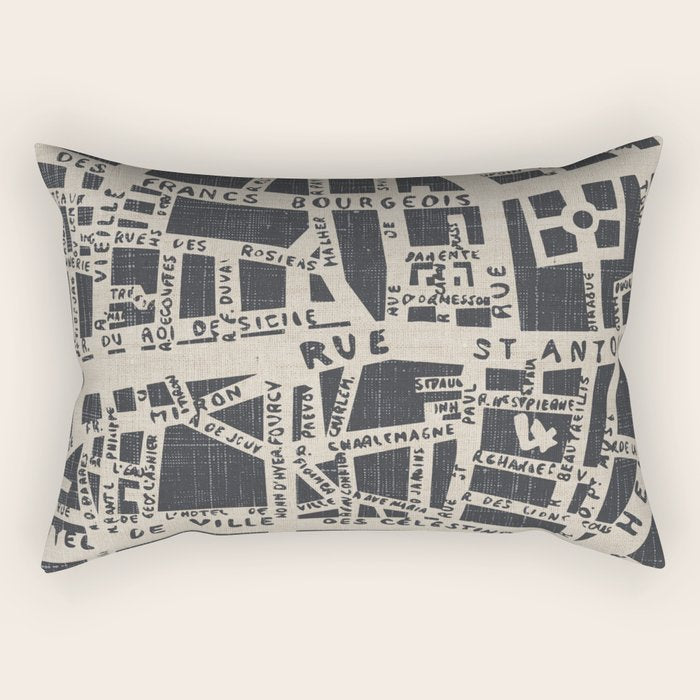 PARIS MAP BLACK RUSTIC Rectangular Pillow Gallery Image 1