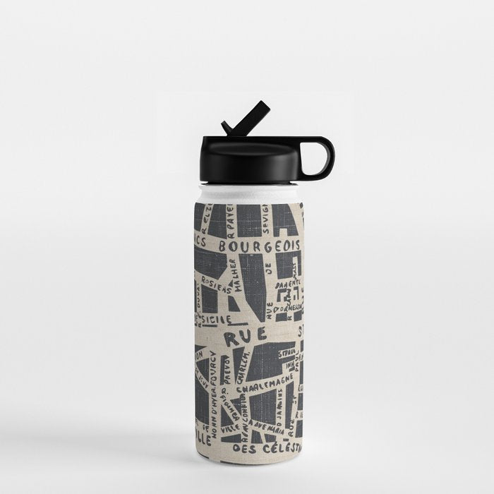 PARIS MAP BLACK RUSTIC Water Bottle Gallery Image 1
