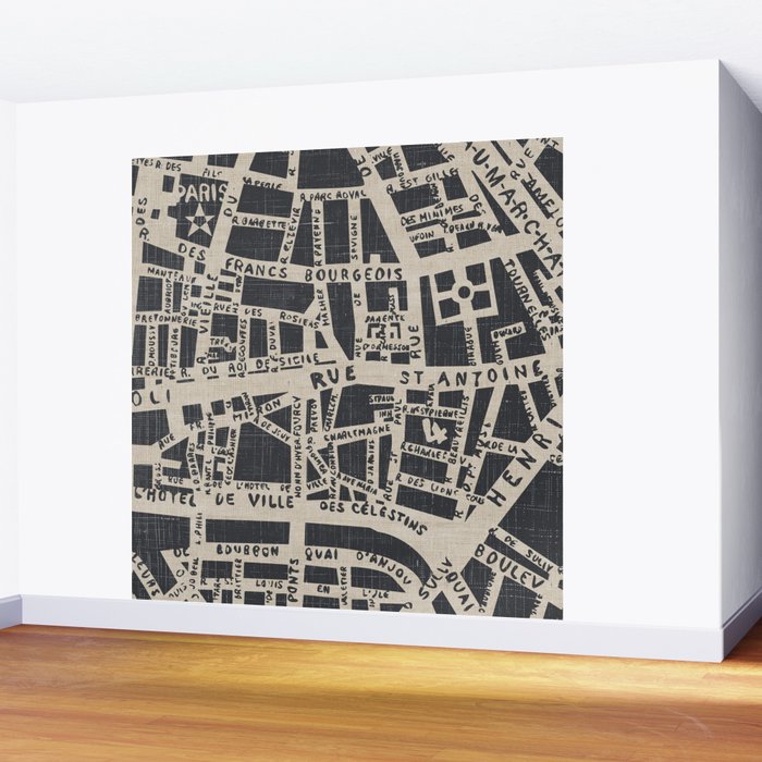 PARIS MAP BLACK RUSTIC Wall Mural Gallery Image 2