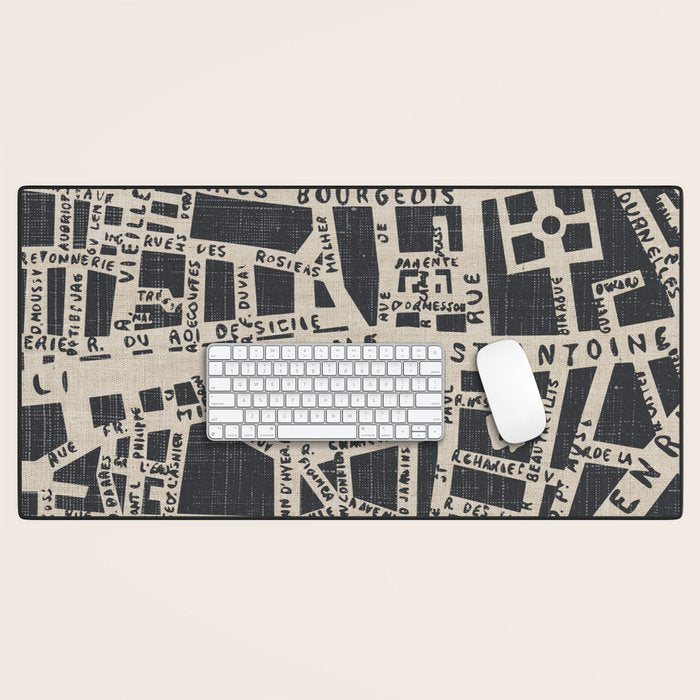 PARIS MAP BLACK RUSTIC Desk Mat Gallery Image 1