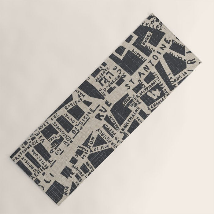 PARIS MAP BLACK RUSTIC Yoga Mat Gallery Image 1