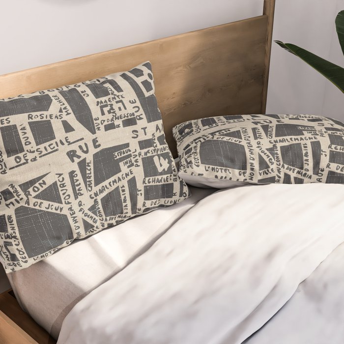 PARIS MAP BLACK RUSTIC Pillow Sham Gallery Image 2