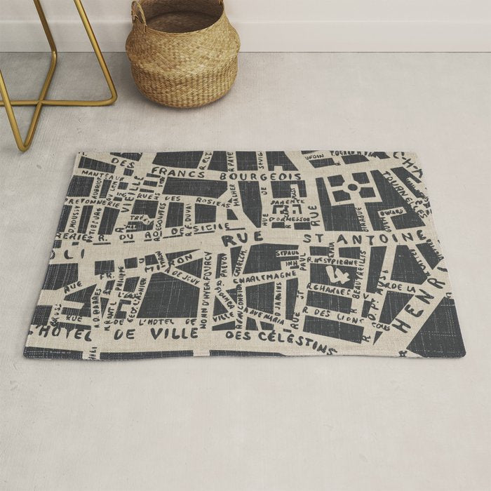 PARIS MAP BLACK RUSTIC Rug Gallery Image 1