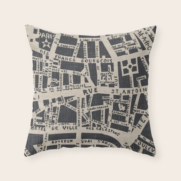 PARIS MAP BLACK RUSTIC Throw Pillow Gallery Image 6