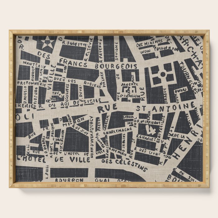 PARIS MAP BLACK RUSTIC Serving Tray Gallery Image 1