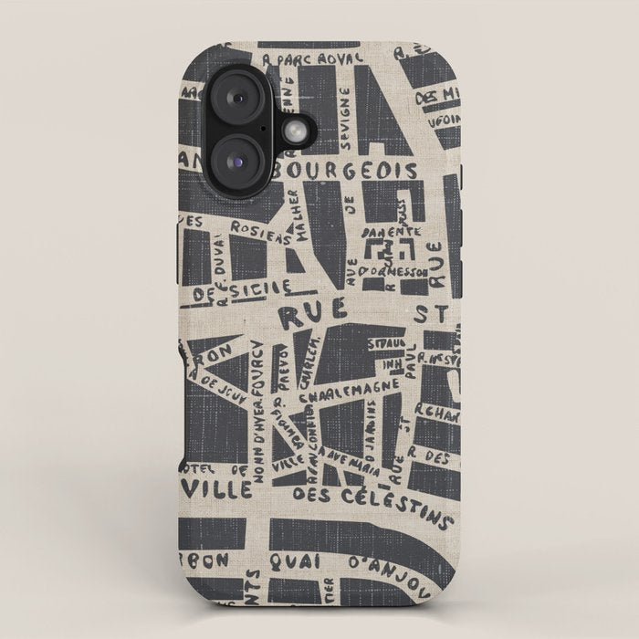PARIS MAP BLACK RUSTIC iPhone Case Gallery Image 1