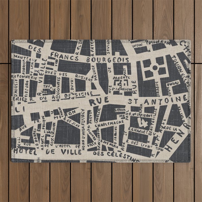 PARIS MAP BLACK RUSTIC Outdoor Rug Gallery Image 1